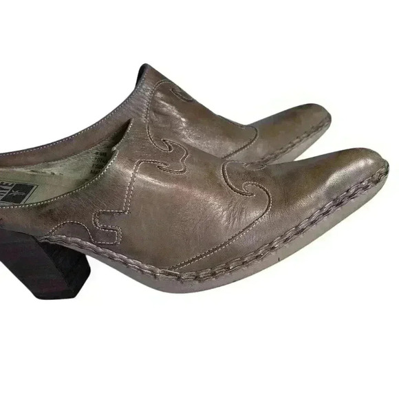 Frye Phoenix Light Tan Leather Slip On Mule Clog Stacked Heel Size 9.5M Shoe - Picture 10 of 11